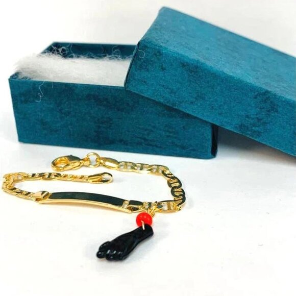 New Baby Bracelet ID Azabache 18k GF 5.5" Hand Baby Bracelet Link Gucci - Picture 3 of 6